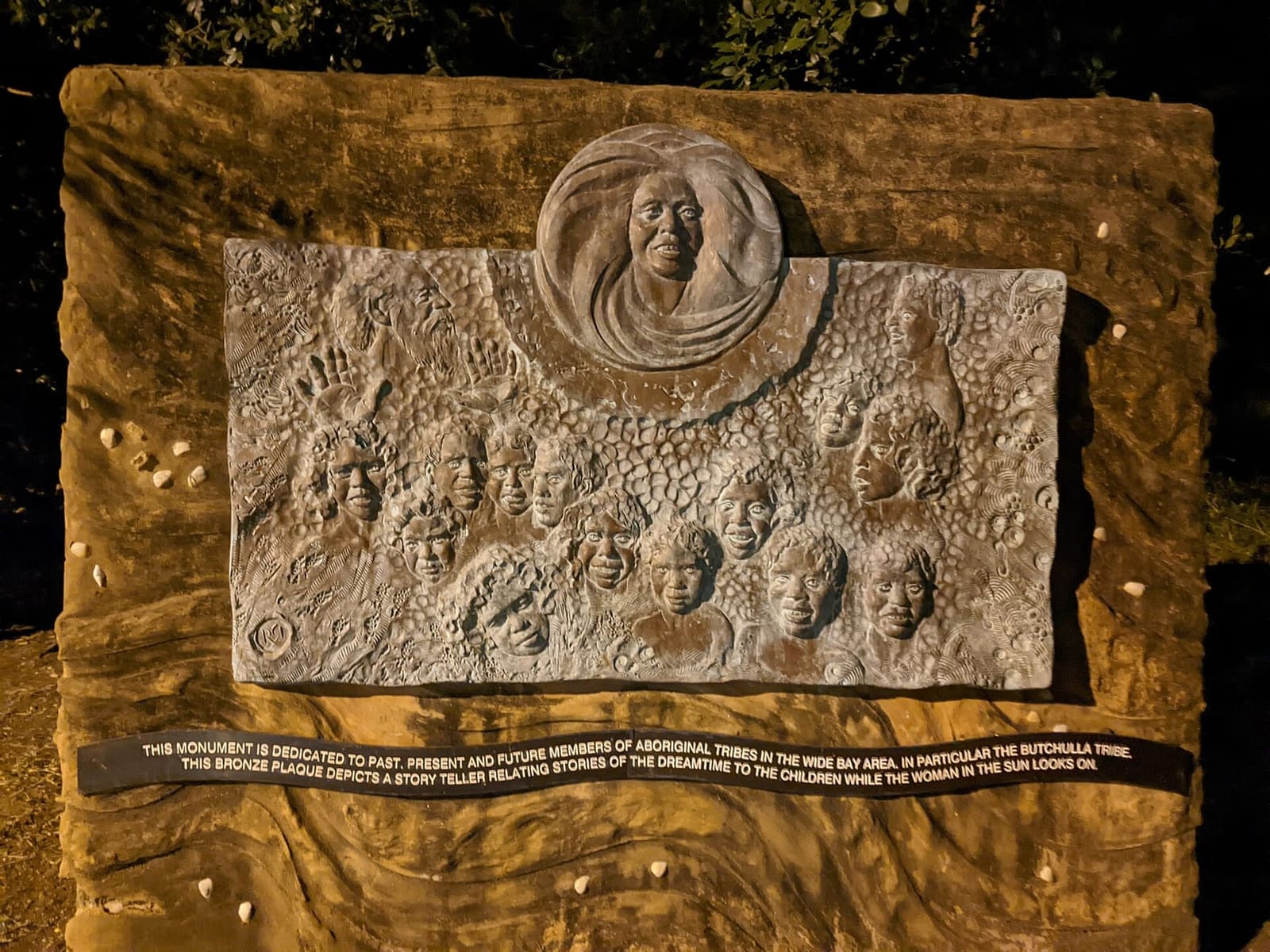 Carved Butchulla People monument on the Hervey Bay foreshore